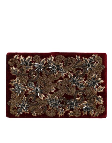 Red Velvet Gold Frame Clutch Evening Party Purse Bag - Image 3