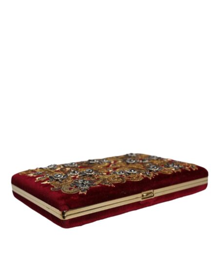 Red Velvet Gold Frame Clutch Evening Party Purse Bag - Image 4