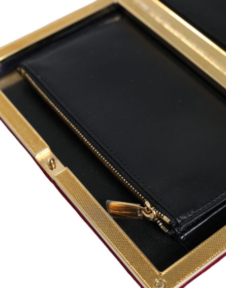 Red Velvet Gold Frame Clutch Evening Party Purse Bag - Image 8