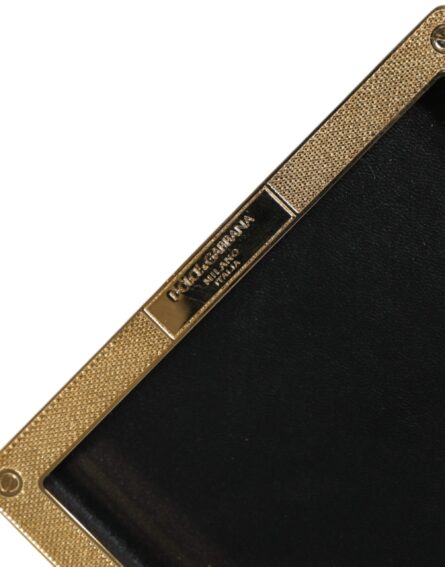 Black Leather Studs Gold Frame Clutch Evening Purse Bag - Image 5