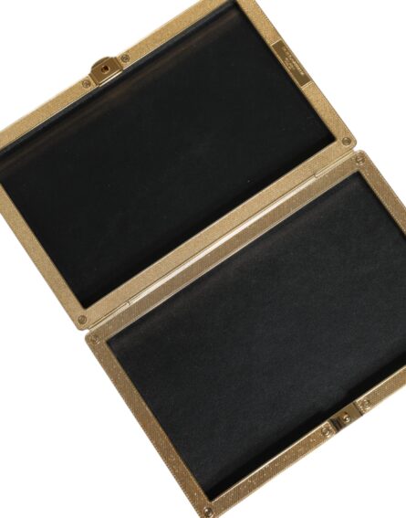 Black Leather Studs Gold Frame Clutch Evening Purse Bag - Image 6