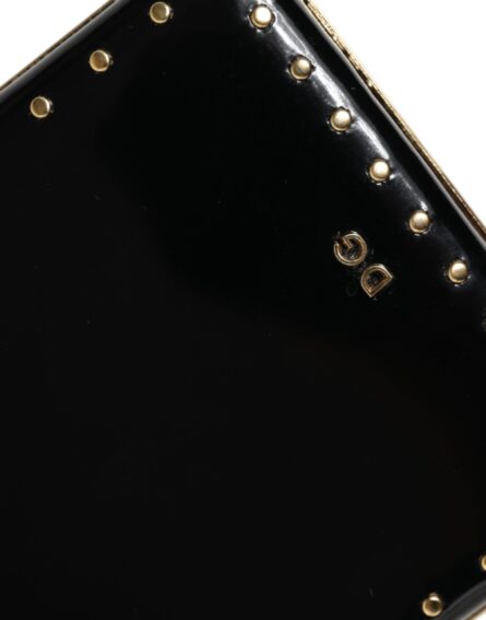 Black Leather Studs Gold Frame Clutch Evening Purse Bag - Image 7