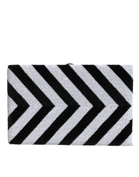 Black White Gold Frame Clutch Evening Party Purse Bag - Image 4