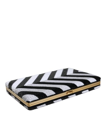 Black White Gold Frame Clutch Evening Party Purse Bag - Image 5