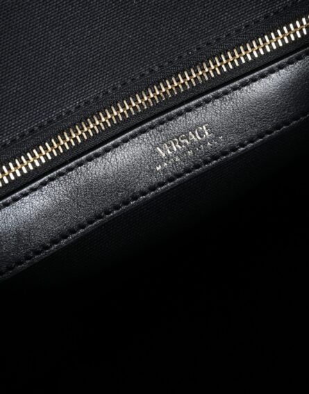 Black Top Handle Canvas Leather Logo Crossbody Tote Bag - Image 4
