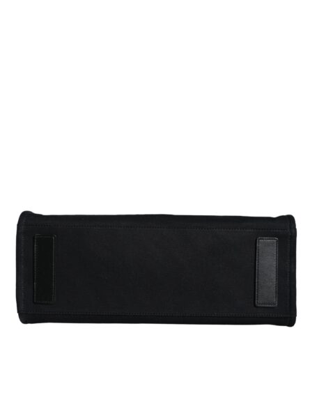 Black Top Handle Canvas Leather Logo Crossbody Tote Bag - Image 6