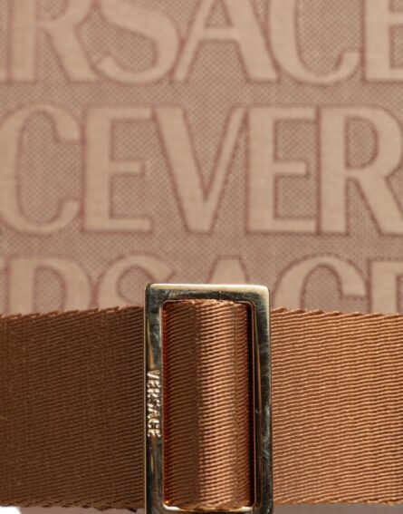 Brown Top Handle Jacquard Leather Logo Crossbody Tote Bag - Image 3