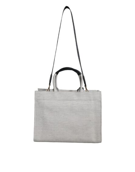 White Top Handle Canvas Leather Logo Crossbody Tote Bag - Image 3