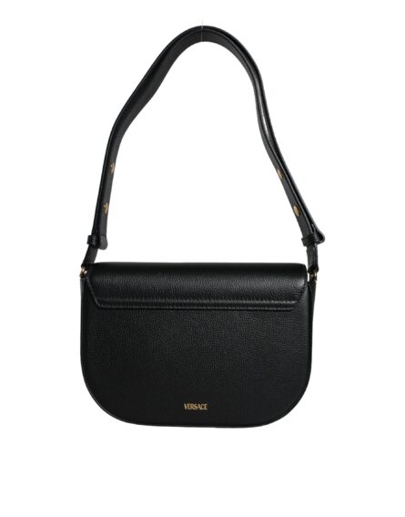 Black Grainy Calf Leather Logo Crossbody Shoulder Bag - Image 3