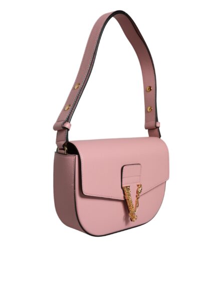 Pink Grainy Calf Leather Logo Crossbody Shoulder Bag - Image 3