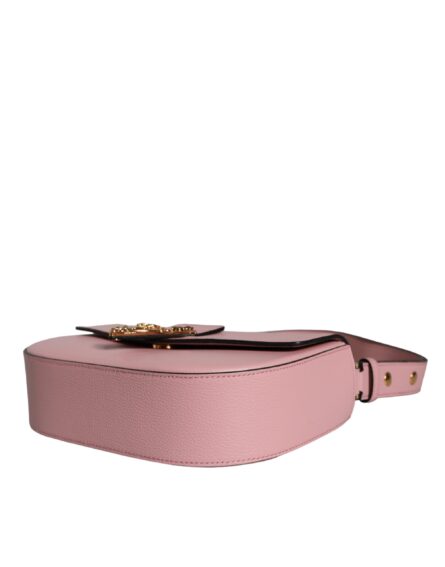 Pink Grainy Calf Leather Logo Crossbody Shoulder Bag - Image 5