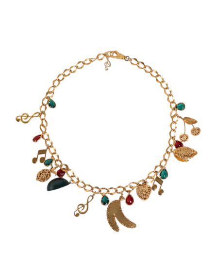 Gold Tone Brass Fruity Crystal Embellished Waist Chain Belt - Image 5