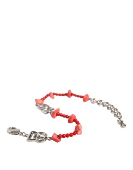 Silver Tone Brass Beaded Resin DG Logo Chain Bracelet - Image 5