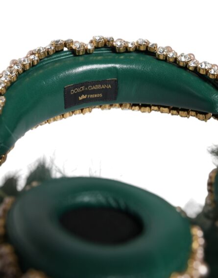 Green Gold Crystal Fur Headset Audio AUX Headphones - Image 4