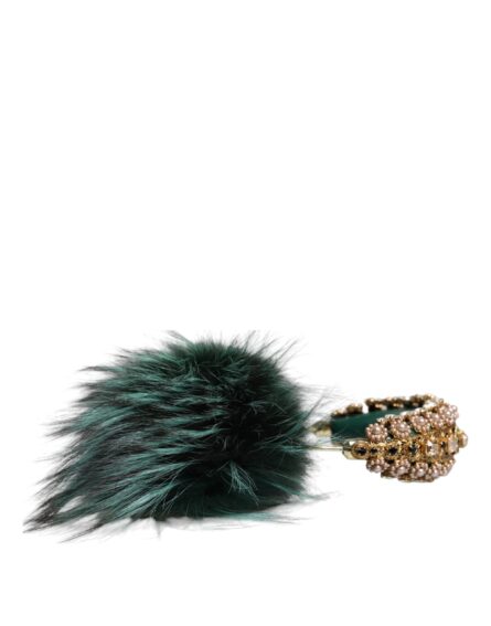 Green Gold Crystal Fur Headset Audio AUX Headphones - Image 5