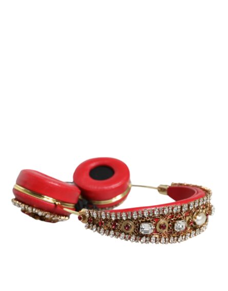 Red Nappa Leather Floral Crystal Headphone - Image 3