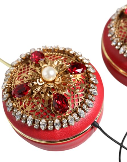Red Nappa Leather Floral Crystal Headphone - Image 7