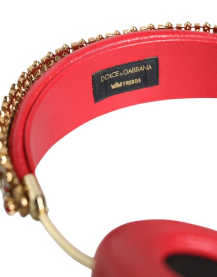 Red Nappa Leather Floral Crystal Headphone - Image 8