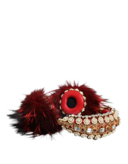 Red Gold Crystal Fur Headset Audio AUX Headphones - Image 3