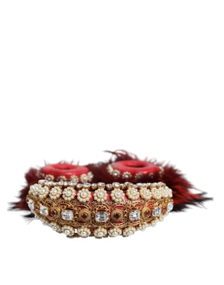 Red Gold Crystal Fur Headset Audio AUX Headphones - Image 4