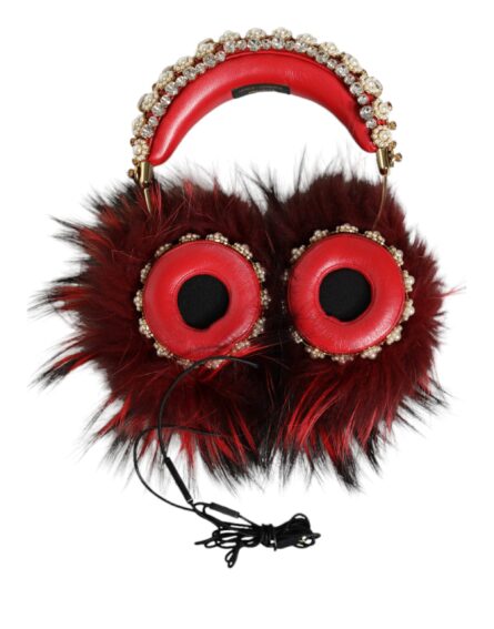 Red Gold Crystal Fur Headset Audio AUX Headphones - Image 7