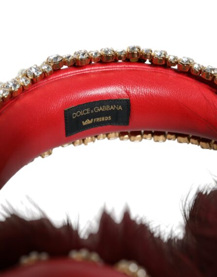 Red Gold Crystal Fur Headset Audio AUX Headphones - Image 8