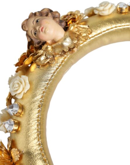 Gold Leather Floral Crystal Angel Headset Headphones - Image 3