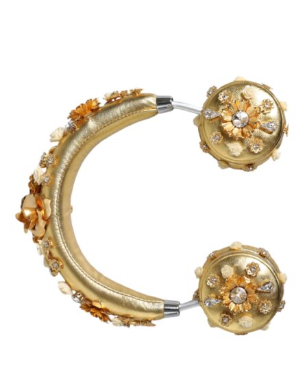 Gold Leather Floral Crystal Angel Headset Headphones - Image 5