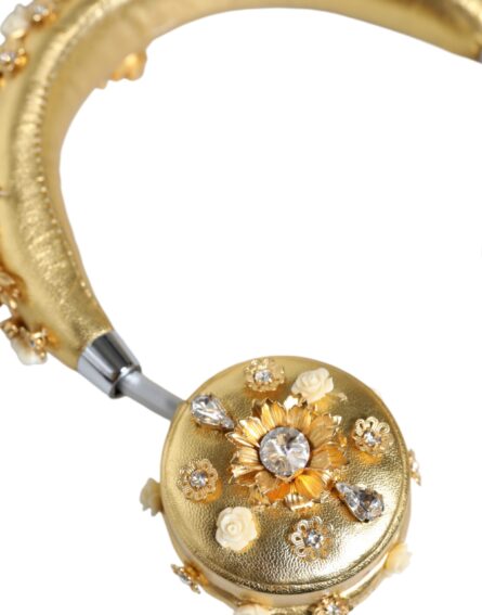 Gold Leather Floral Crystal Angel Headset Headphones - Image 6