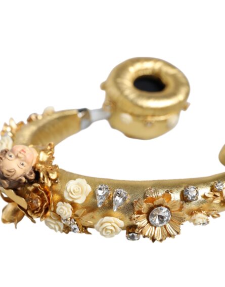 Gold Leather Floral Crystal Angel Headset Headphones - Image 8