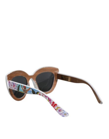 Multicolor Wood Crystal Brass Frame Floral Hand Paint Sunglasses - Image 7