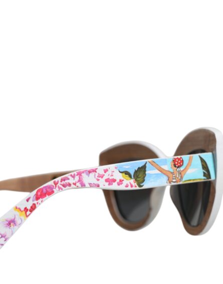 Multicolor Wood Crystal Brass Frame Floral Hand Paint Sunglasses - Image 8