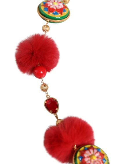Gold Brass Red Fur Crystal Waist Torero Belt - Image 4