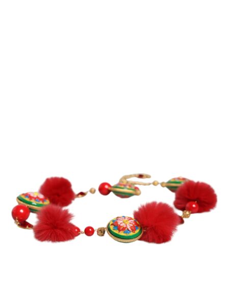 Gold Brass Red Fur Crystal Waist Torero Belt - Image 5