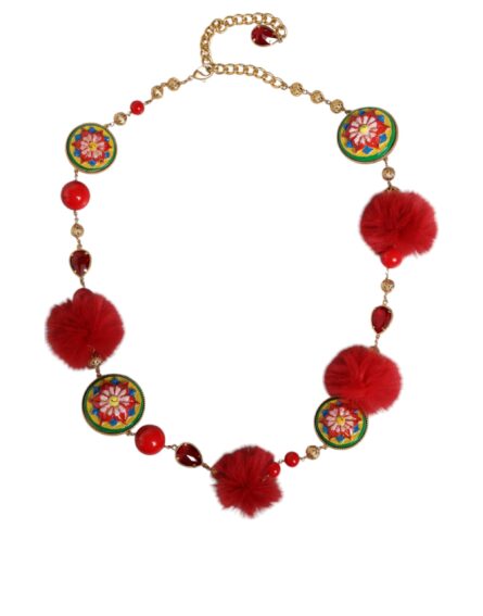 Gold Brass Red Fur Crystal Waist Torero Belt - Image 6