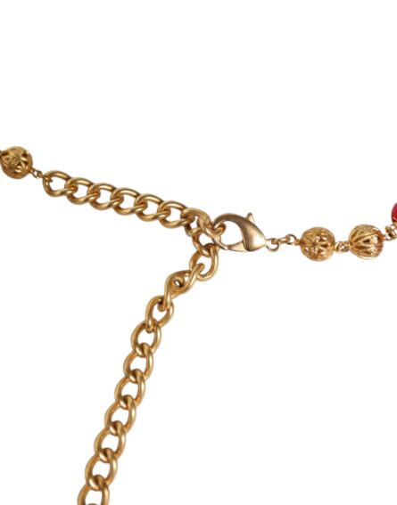 Gold Brass Red Fur Crystal Waist Torero Belt - Image 7