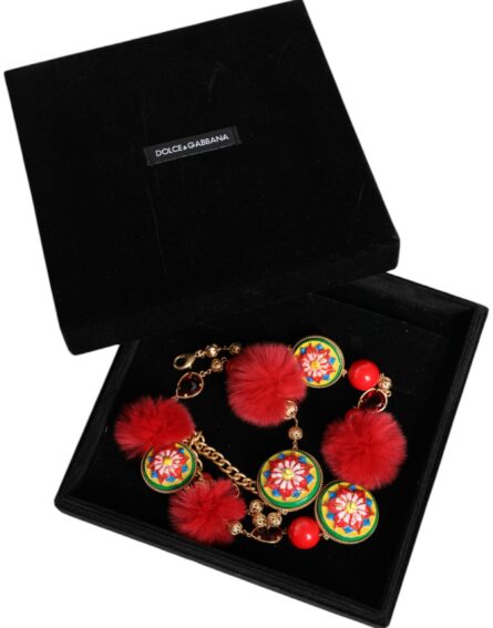 Gold Brass Red Fur Crystal Waist Torero Belt - Image 8