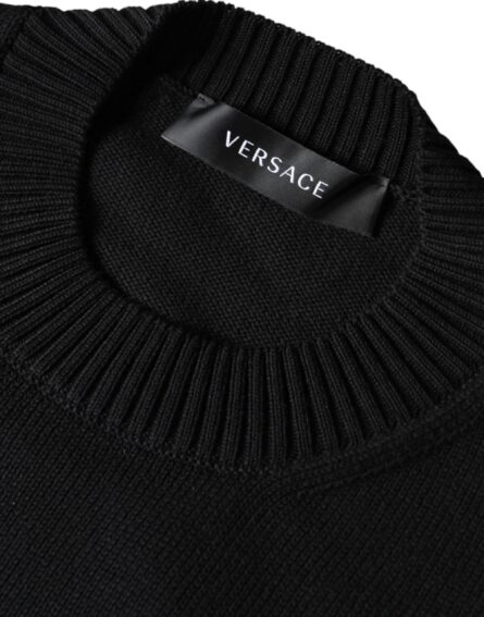 Black Medusa Embroidery Crew Neck Pullover Sweater - Image 3