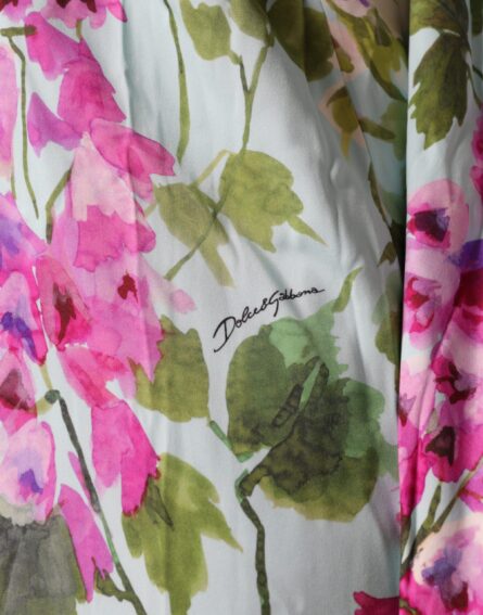 Multicolor Floral Silk Stretch Wrap Dress - Image 6