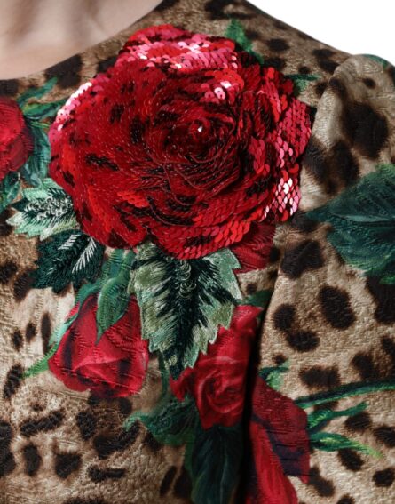 Brown Leopard Red Roses Cotton A-line Dress - Image 8