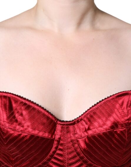 Red Bustier Corset Lace Bodycon Midi Dress - Image 5