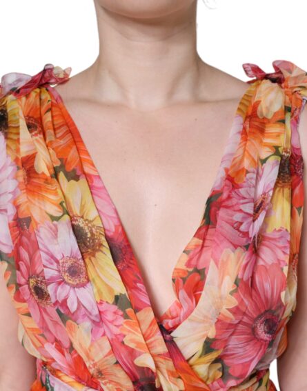 Multicolor Floral Sleeveless V-neck Midi Dress - Image 5