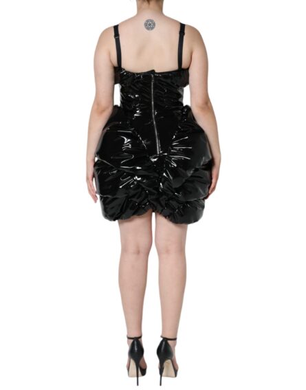 Black Polyester Ruched Coated Mini Dress - Image 5