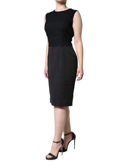Black Cotton Sheath Knee Length Dress - Image 3
