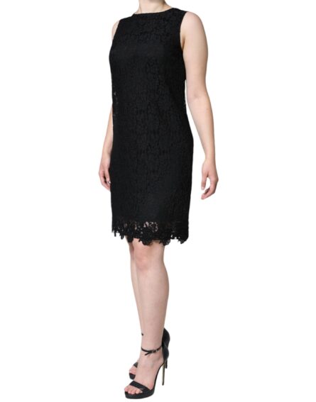 Black Floral Lace Sheath Sleeveless Mini Dress - Image 3