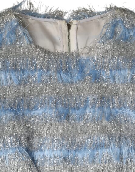 Light Blue Silver Jacquard A-line Midi Dress - Image 6