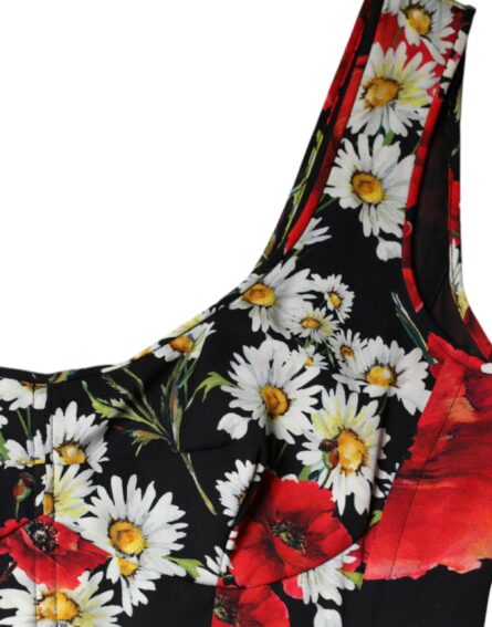 Black Floral Silk Sleeveless Long Gown Dress - Image 7