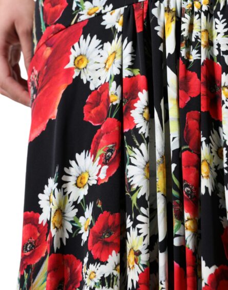 Black Floral Silk Sleeveless Long Gown Dress - Image 8