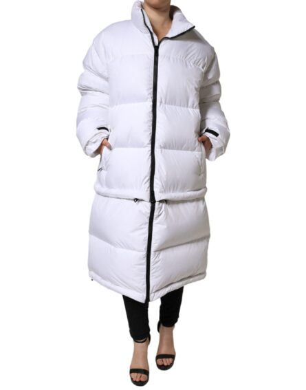 White Puffer Quilted Full Zip Coat Jacket - Image 2
