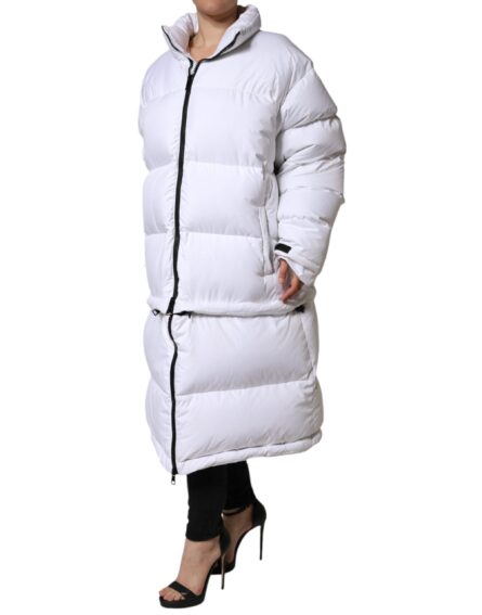 White Puffer Quilted Full Zip Coat Jacket - Image 3